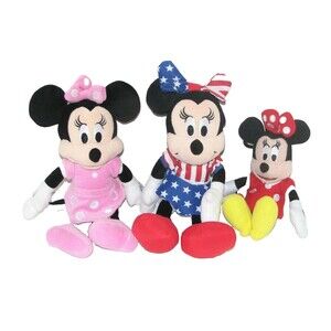 Lot of 3 Minnie Mouse Plush Stuffed Toys Backpack Clip
